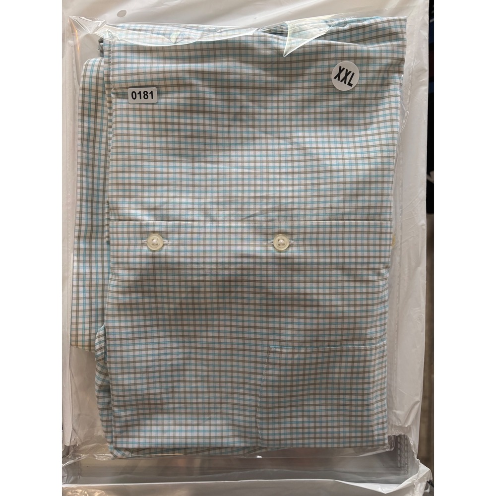 Peter Millar Summer Comfort Mens XXL Plaid Button Down Shirt Blue Tan Performan - Picture 5 of 5